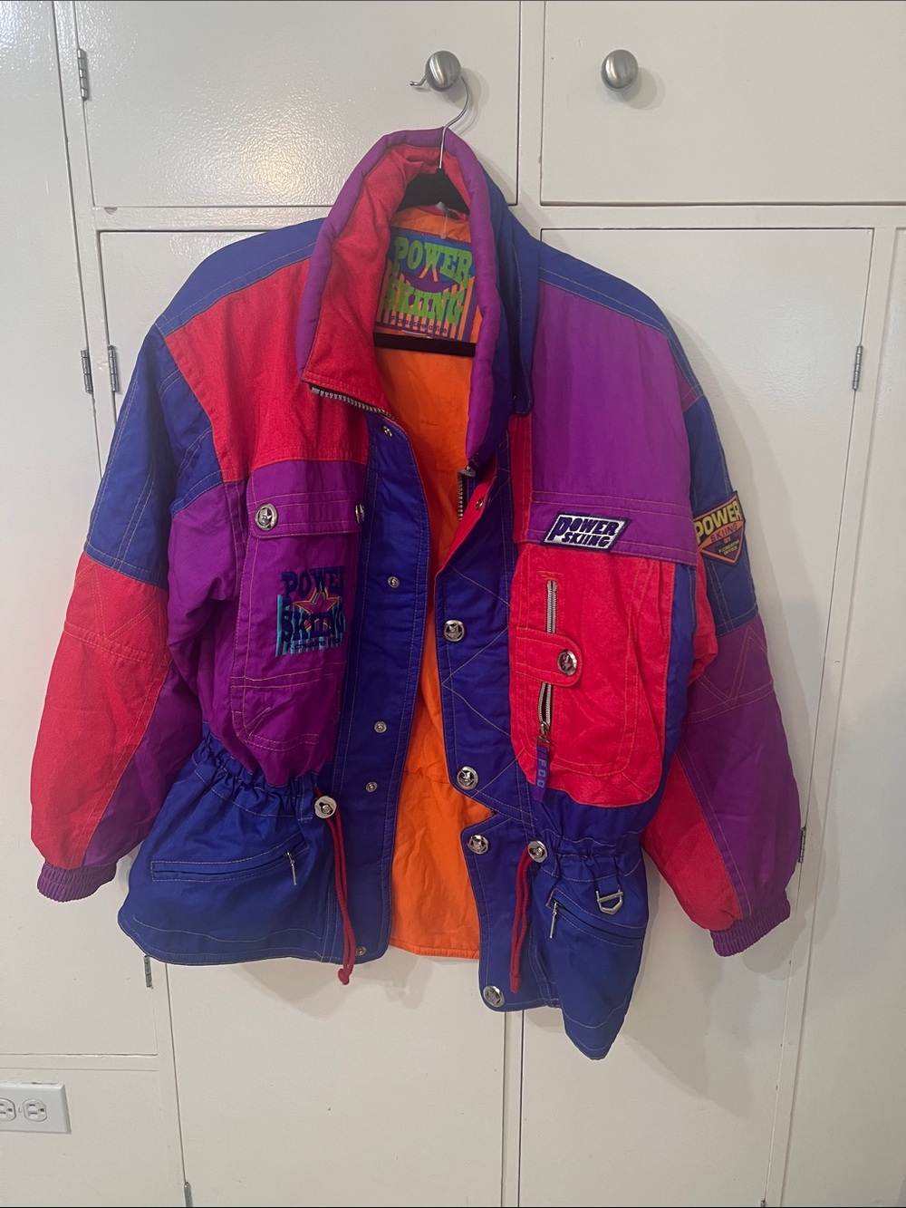 RETRO size L Ski jacket Power Force Colorblock Ski Jacket - Purple & Red
